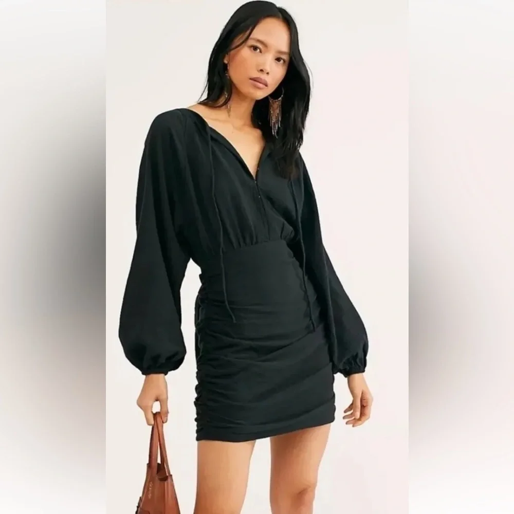NWT FREE PEOPLE ENDLESS SUMMER Sz (S) THE ONLY ONE  BLACK  TIE BACK MINI DRESS